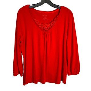 White Stag Womens Orange 3/4 Sleeve V-Neck T-Shirt with Lace Trim Size XL Casual